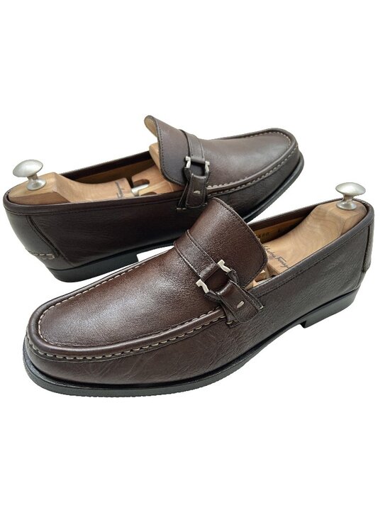 $1090 Salvatore Ferragamo Mens Silver Gancini Bit Leather Shoes Loafers 8.5 E main image 4